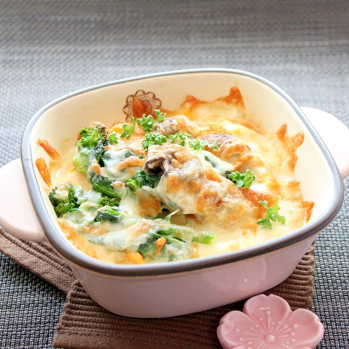 糖質オフ☆牡蠣と菜の花の豆腐グラタン